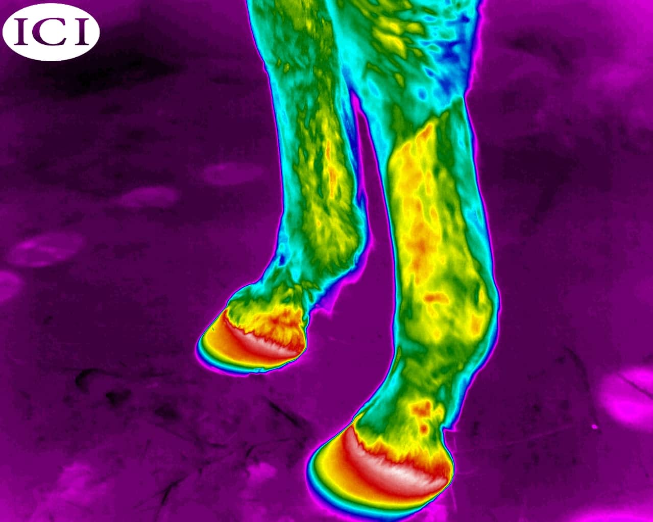 EQU Streamz magnetic horse bands theraml imaging study showing how streamz do not create heat like traditional magnetic products do. Supports claims the bands can be worn 24/7 and for long periods of time including muscle tendon and splint injuries.