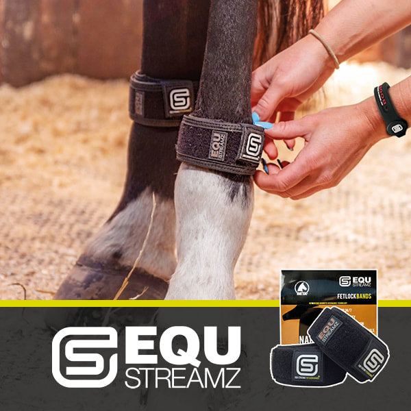 EQU Streamz advanced magnetic horse bands for joint care and wellbeing in horses and ponies for arthritis, inflammation, injury recovery and health conditions such as navicular, ring bone, windpuffs and joint care and wellbeing.