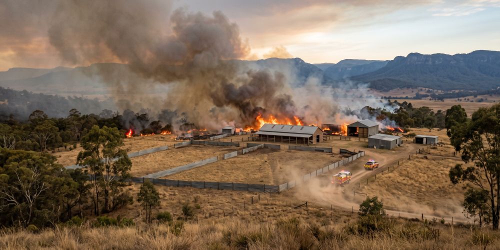 Yard Fire Essential Horse Stable Fire Safety & Evacuation Guide, Image of yard on fire.